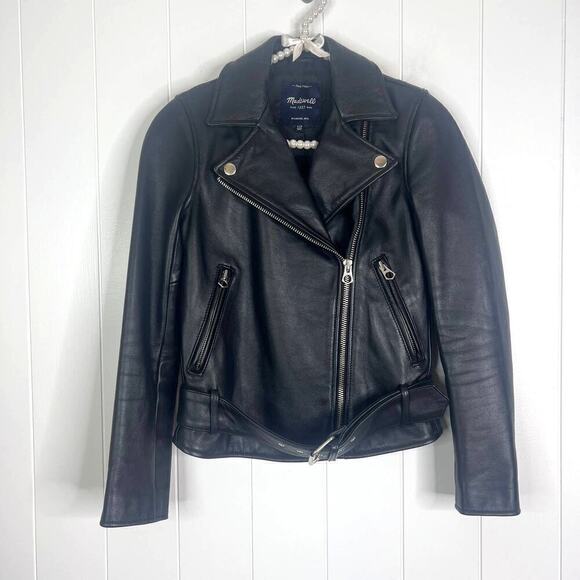 Madewell Ultimate Leather Motorcycle Jacket in True Black SZ XXS - Picture 1 of 14
